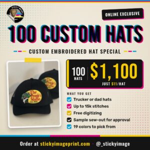 Custom Embroidered Hats – 100-Pack