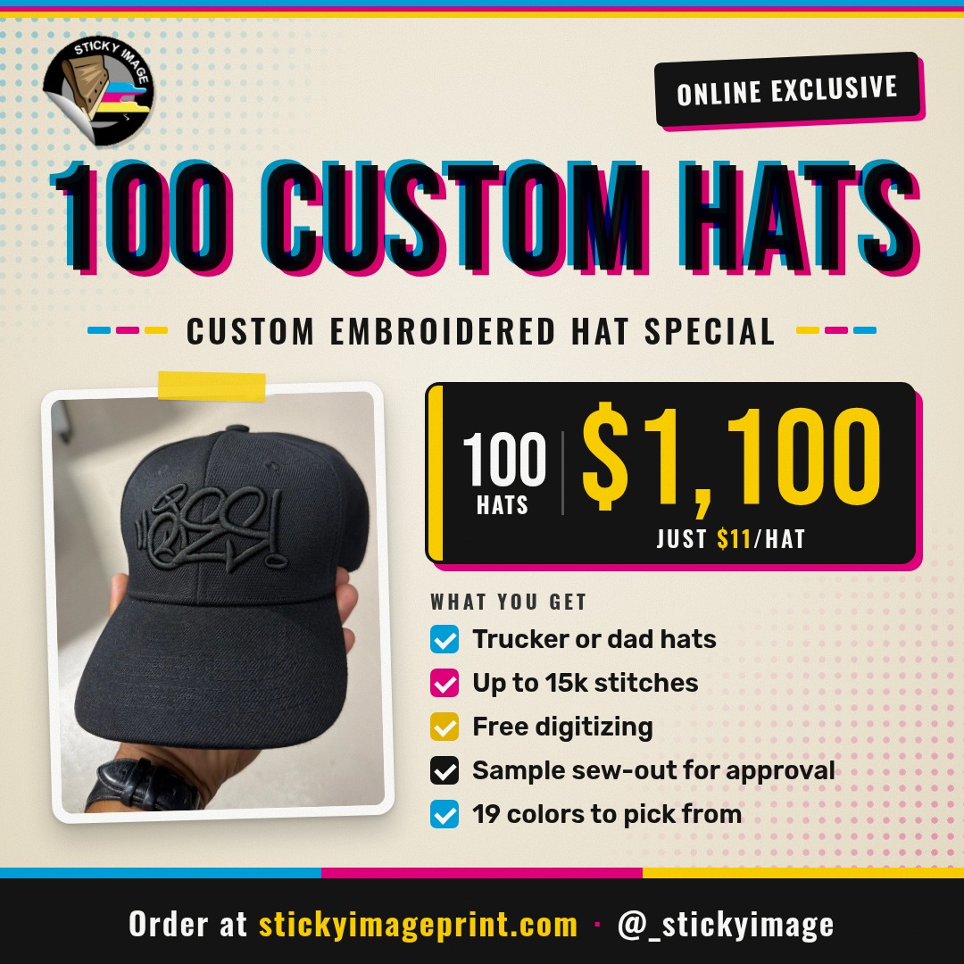 Custom Embroidered Hats – 100-Pack