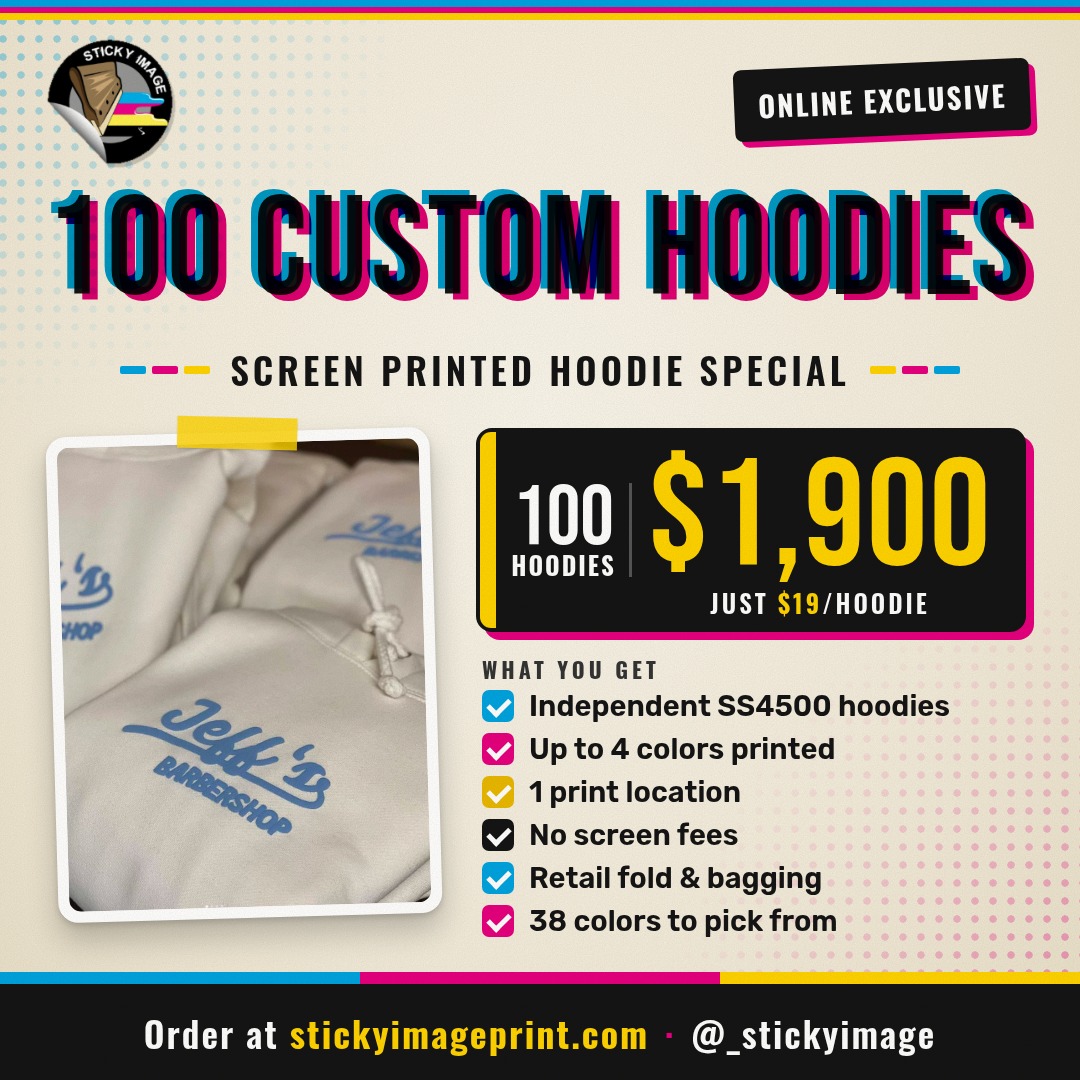 Custom Screen Printed Hoodies – 100-Pack