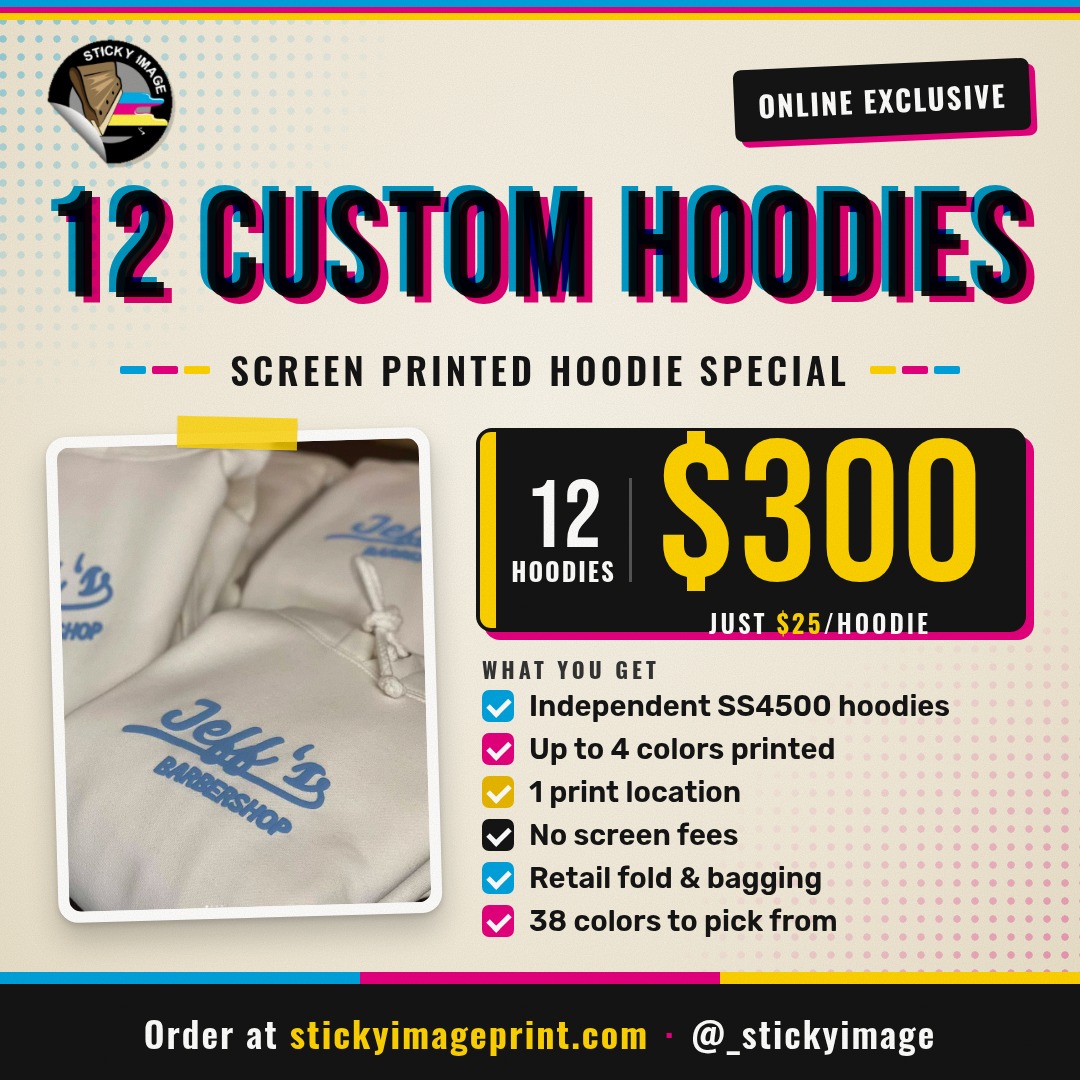 Custom Screen Printed Hoodies – 12-Pack