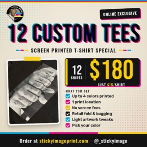 12 Custom Screen Printed Tees for $180