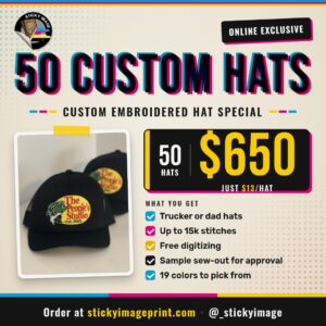 Custom Embroidered Hats – 50-Pack