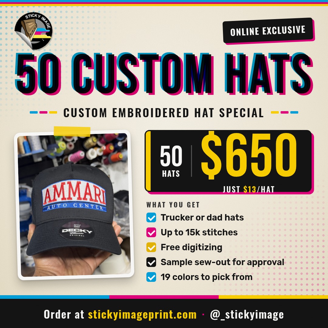 Custom Embroidered Hats – 50-Pack