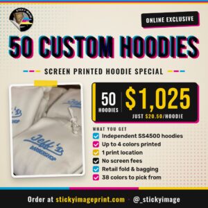 Custom Screen Printed Hoodies – 50-Pack