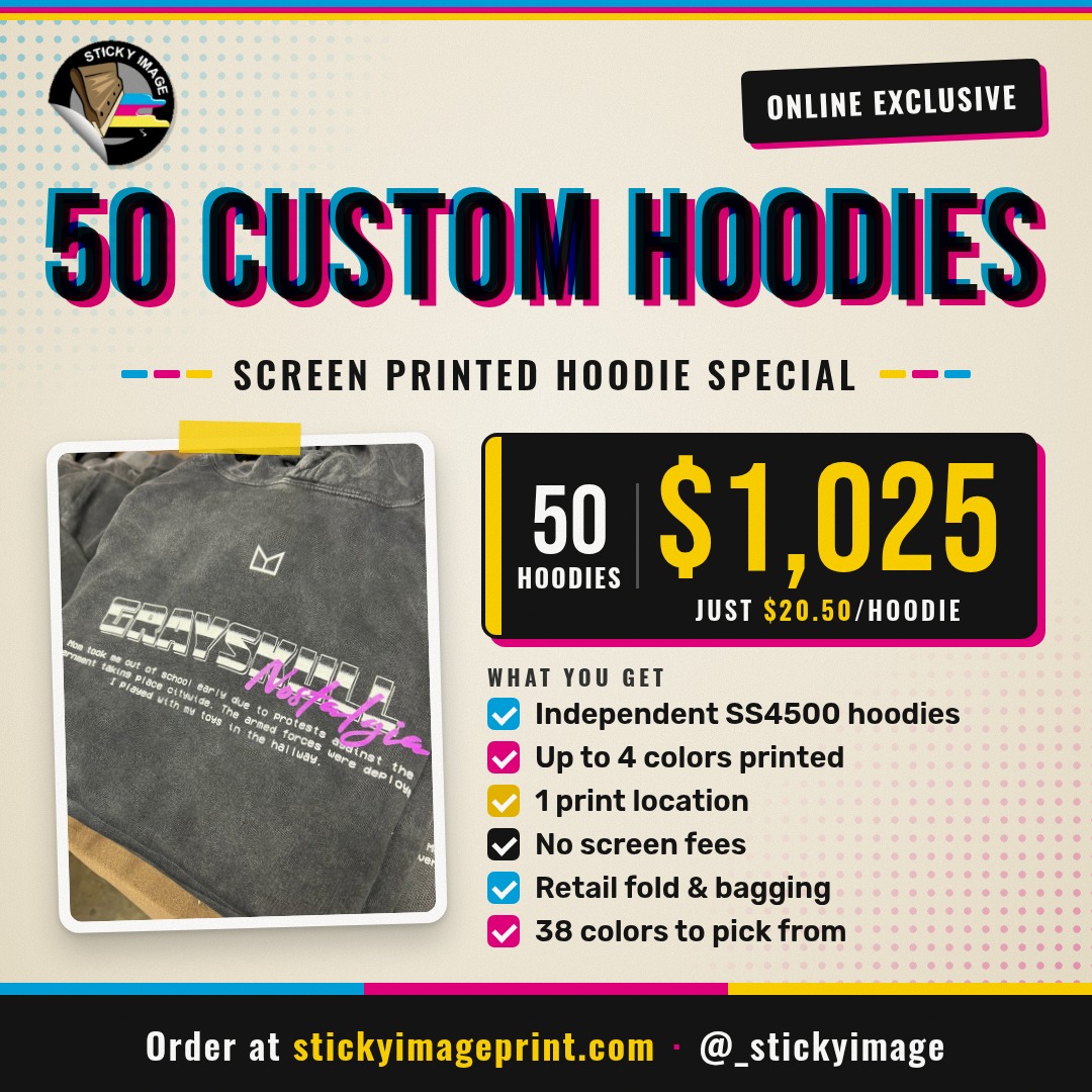 Custom Screen Printed Hoodies – 50-Pack