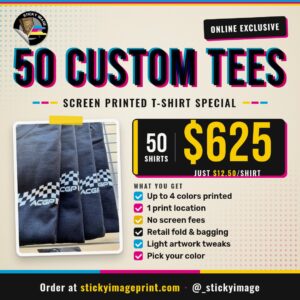 Custom Screen Printed T-Shirts – 50-Pack