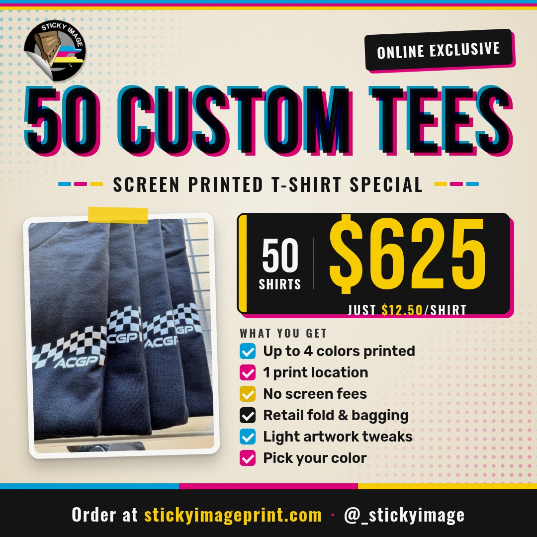 Custom Screen Printed T-Shirts – 50-Pack